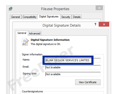 Screenshot of the BLINK DESIGN SERVICES LIMITED certificate